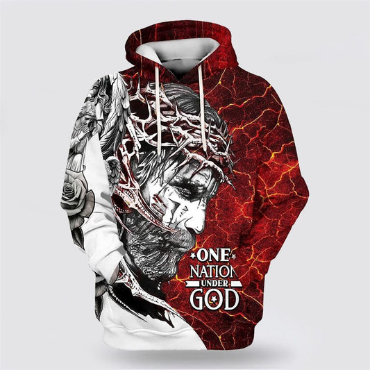 Jesus One Nation Under God 3D Hoodies For Women Men, God 3D Printed Hoodie, Christian Apparel Hoodies