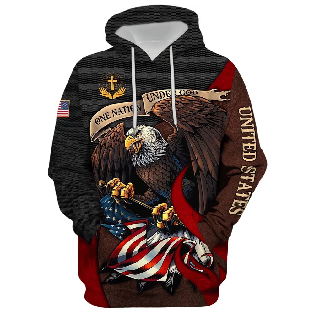 Jesus One Nation Under God American Flag Hoodie For Men & Women, God 3D Printed Hoodie, Christian Apparel Hoodies