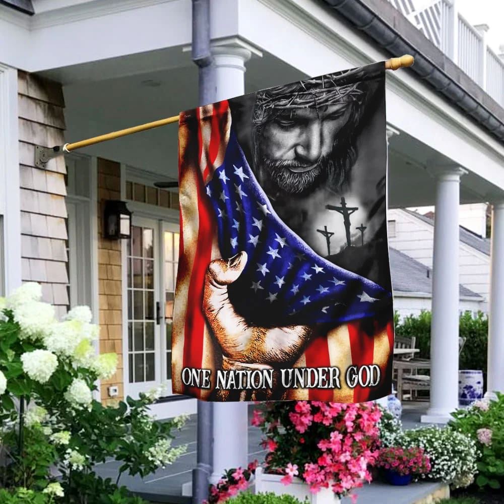 Jesus One Nation Under God House Flags, Christian Flag, Scripture Flag, Garden Banner