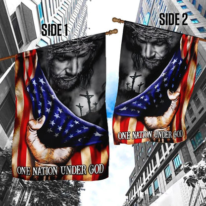 Jesus One Nation Under God House Flags, Christian Flag, Scripture Flag, Garden Banner