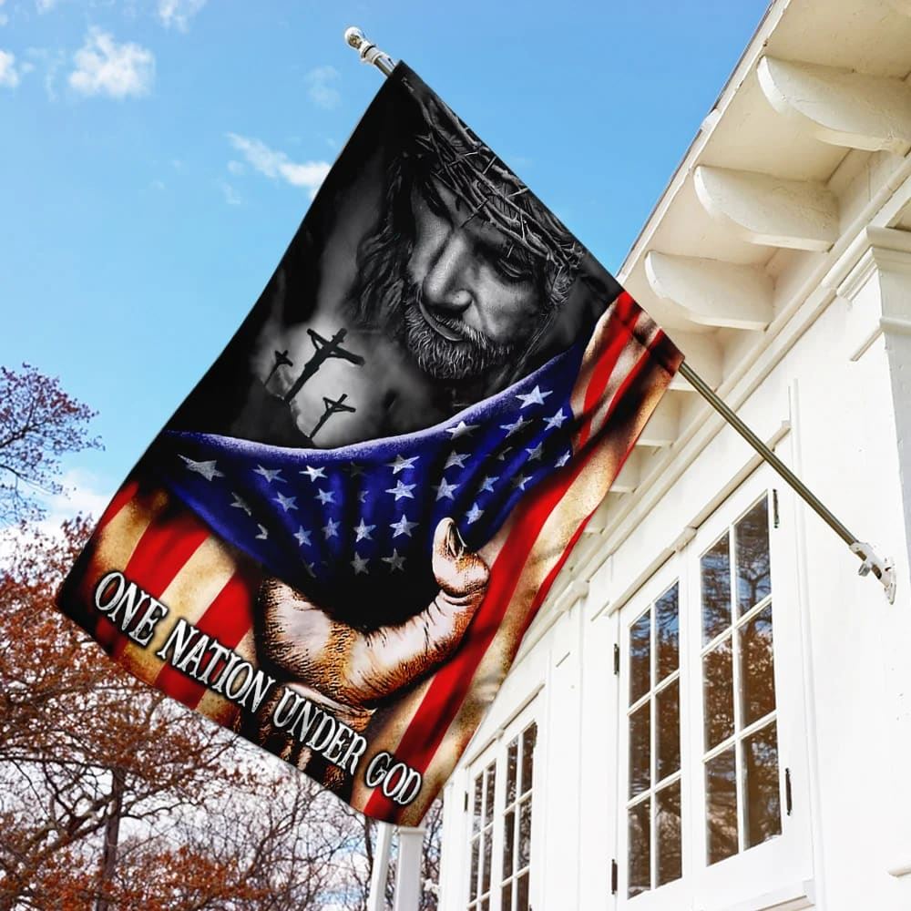 Jesus One Nation Under God House Flags, Christian Flag, Scripture Flag, Garden Banner