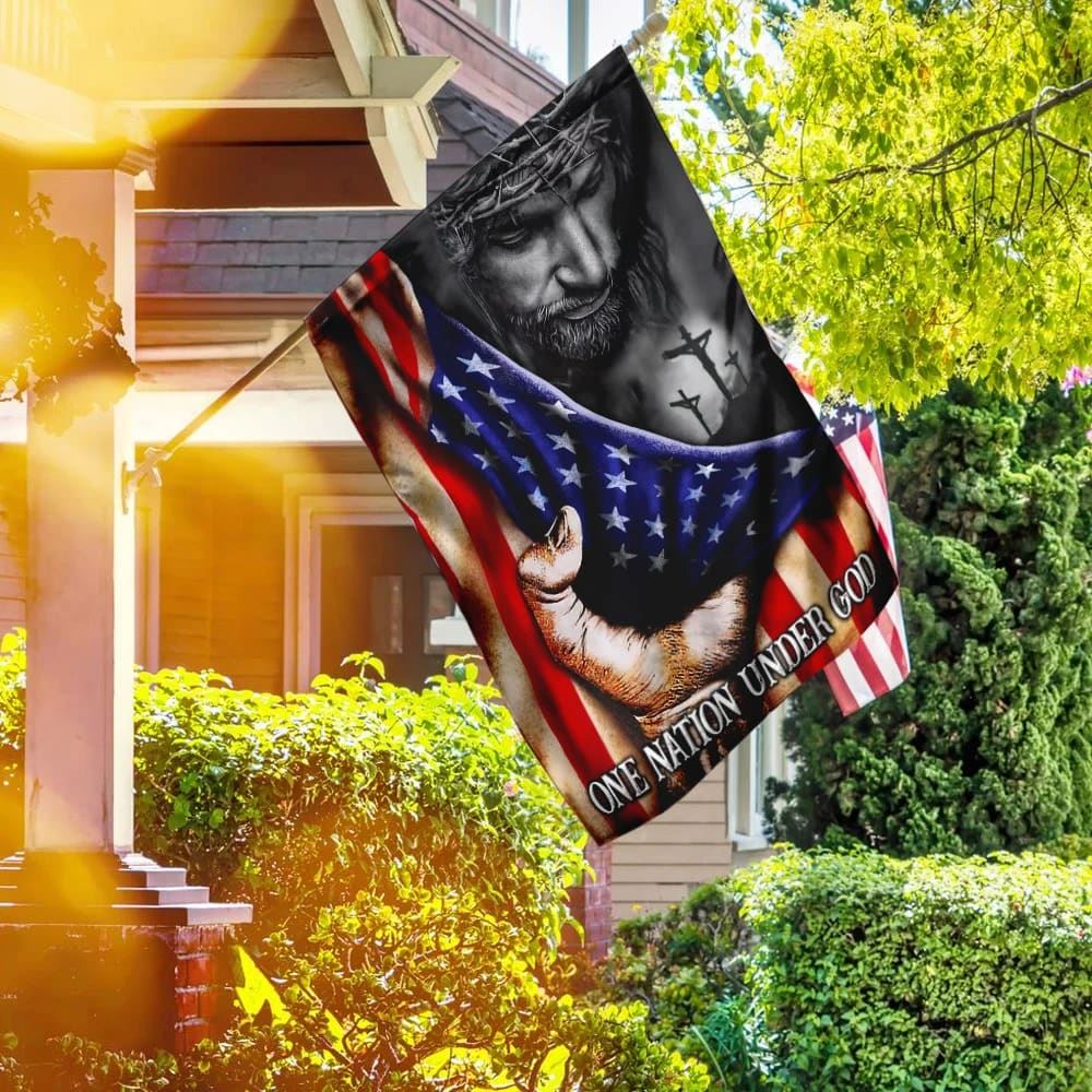 Jesus One Nation Under God House Flags, Christian Flag, Scripture Flag, Garden Banner
