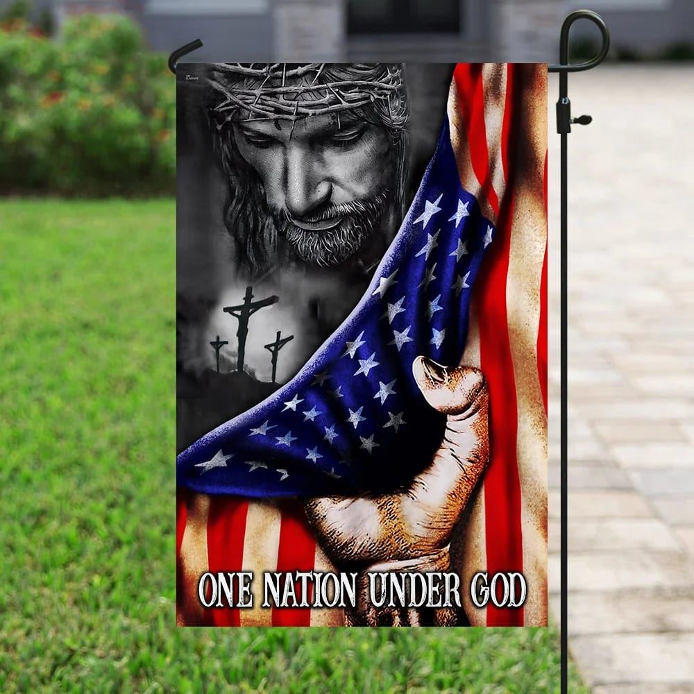 Jesus One Nation Under God House Flags, Christian Flag, Scripture Flag, Garden Banner