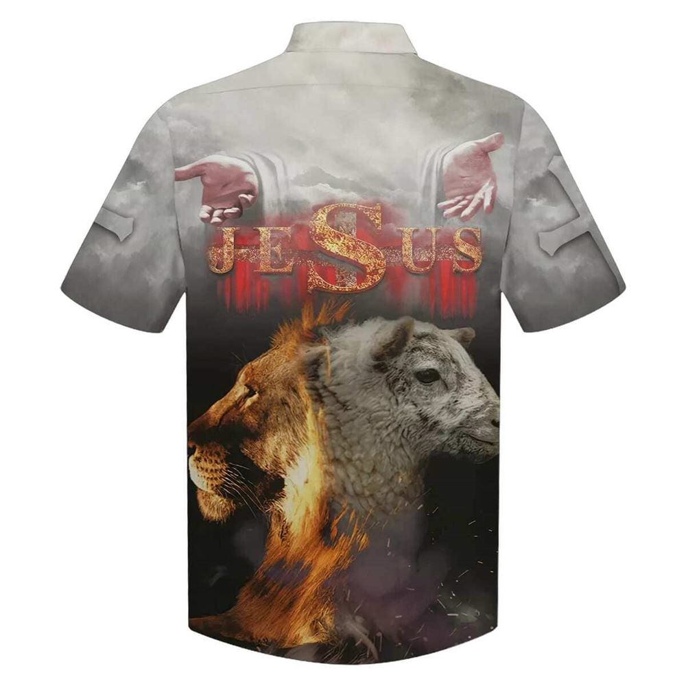 Jesus Open Hand Lion And The Sheep Hawaiian Shirt For Men, Christian Hawaiian Shirt, Gift For Christian