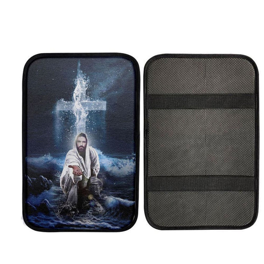 Jesus Outstretched Hands Saves Car Center Console Cover, Cross Car Interior Accessories