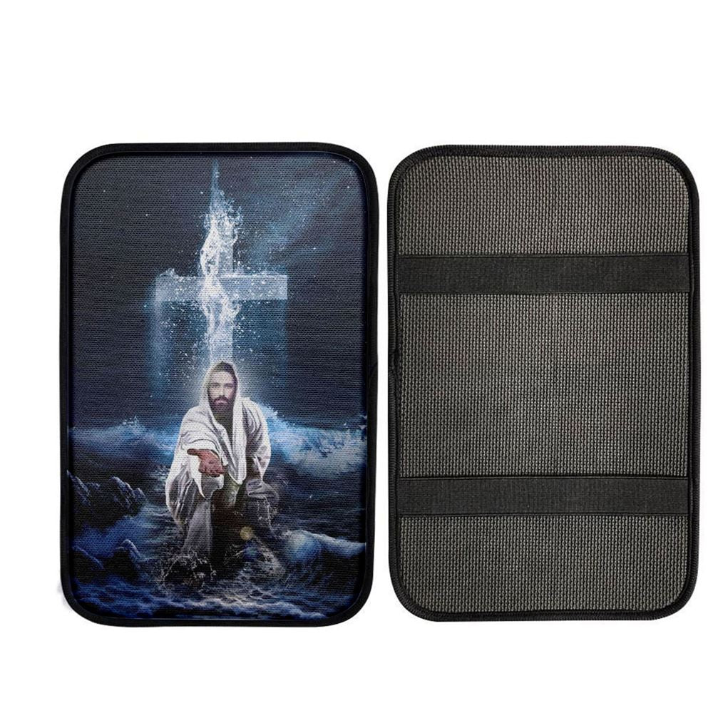 Jesus Outstretched Hands Saves Car Center Console Cover, God Car Armrest Accessories