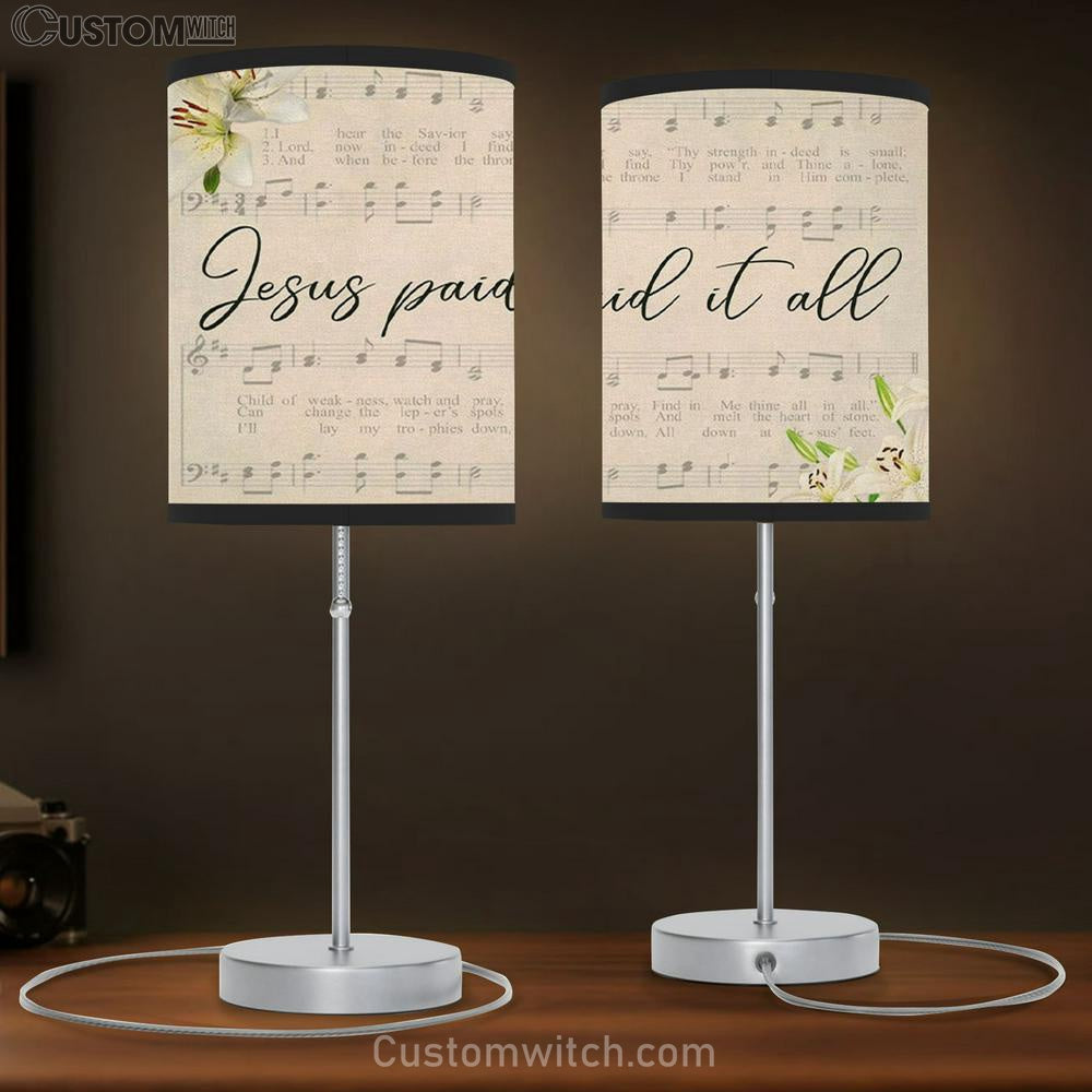 Jesus Paid It All Sheet Music Table Lamb Gift - Christian Bedroom Decor