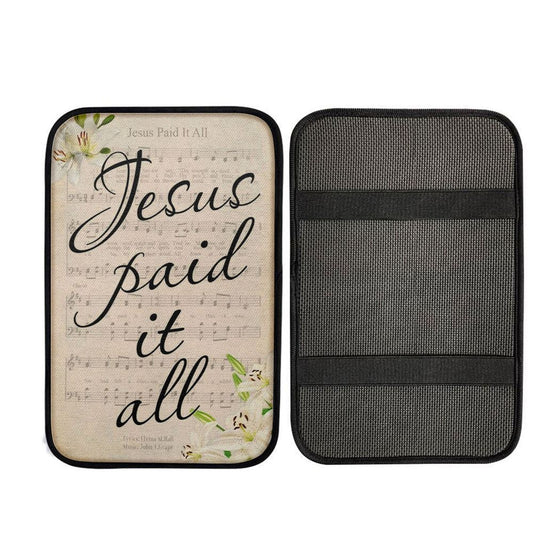 Jesus Paid It All Sheet Music Car Center Console Cover, Easter Car Center Console Cover, Cross Car Interior Accessories