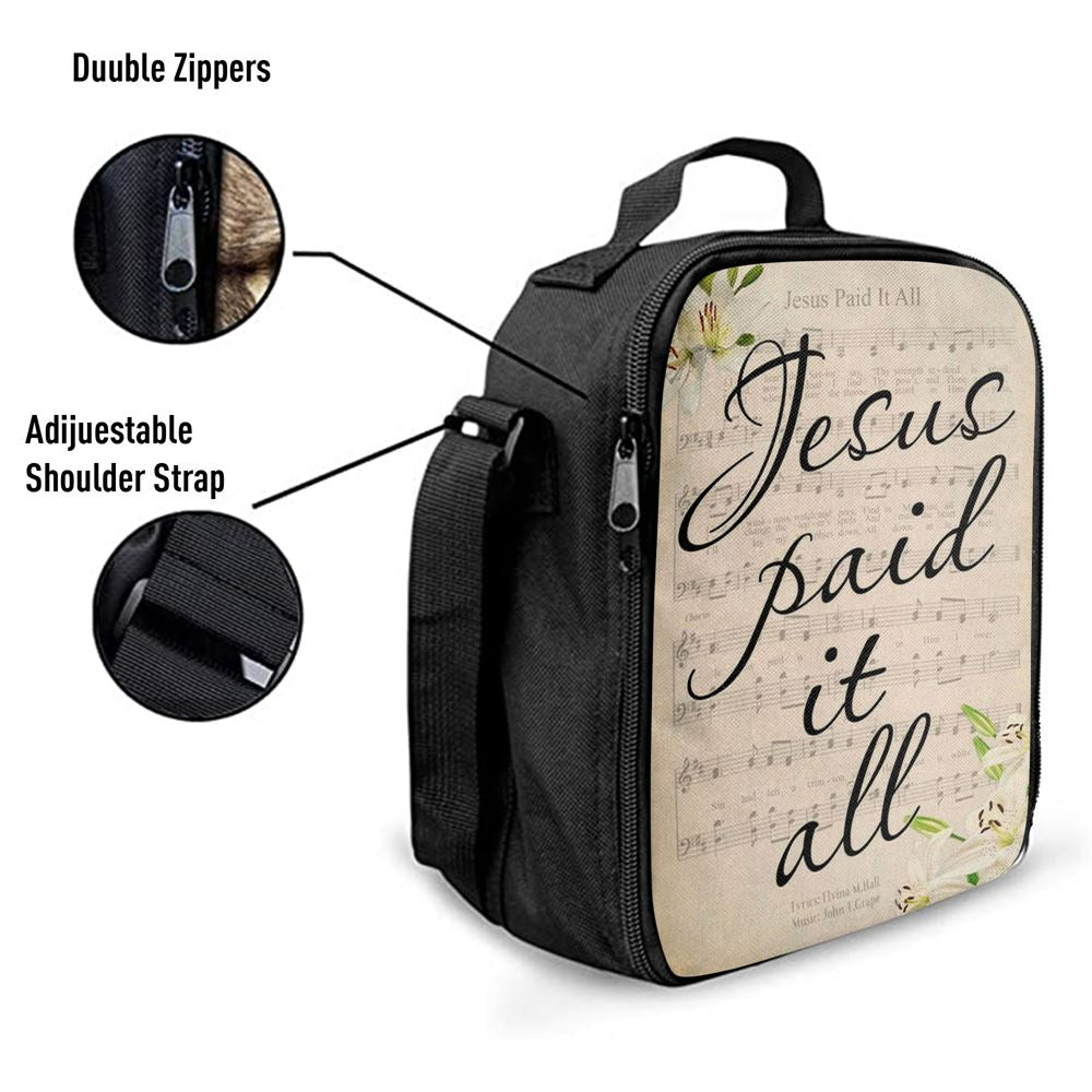 Jesus Paid It All Sheet Music Lunch Bag, Easter Lunch Bag, Christian Lunch Box For School, Picnic