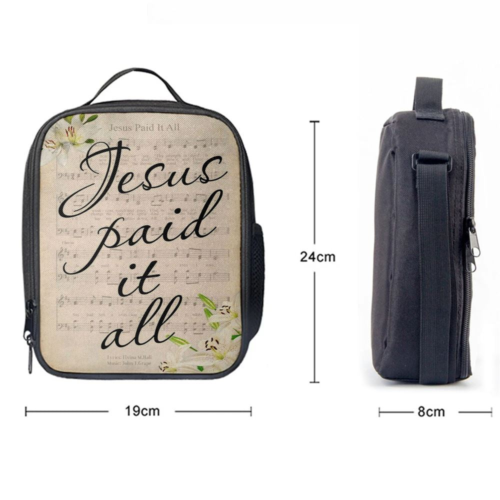 Jesus Paid It All Sheet Music Lunch Bag, Easter Lunch Bag, Christian Lunch Box For School, Picnic