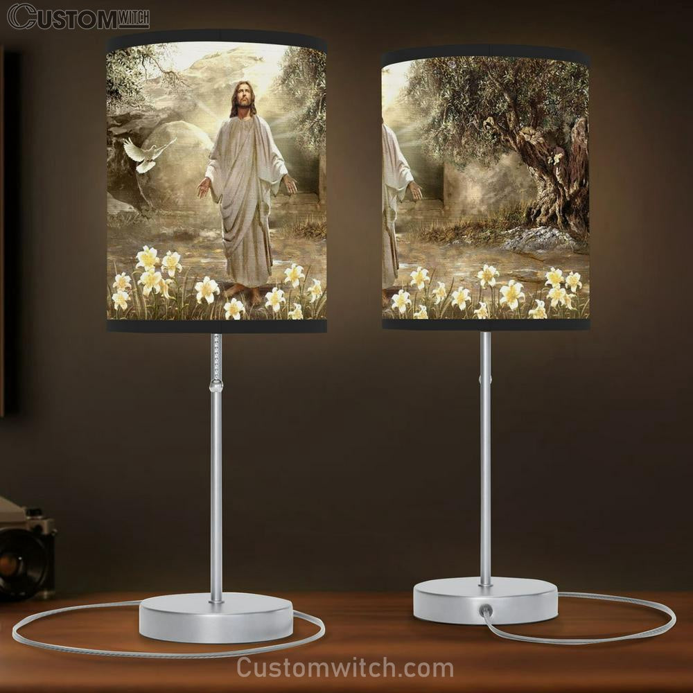 Jesus Painting, Dove Of Peace, Meadow Landscape, A New Day Has Come Table Lamb