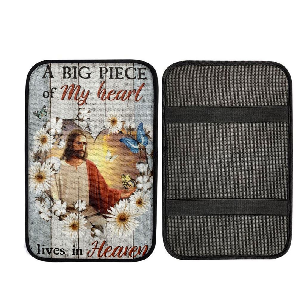 Jesus Painting, Gerbera Daisy, A Big Piece Of My Heart Car Center Console Cover, Car Armrest Pad, Christian Gift, Armrest Box Mat