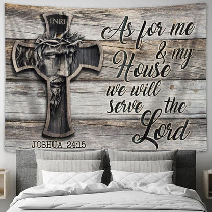 Jesus Painting Inri We Will Serve The Lord Tapestry, Tapestries for Living Room Bedroom