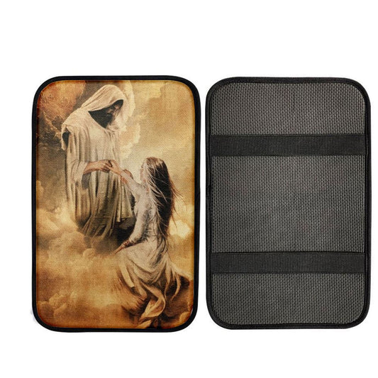 Jesus Painting, Jesus And Girl, Holding Hand Car Center Console Cover, Car Armrest Pad, Christian Gift, Armrest Box Mat