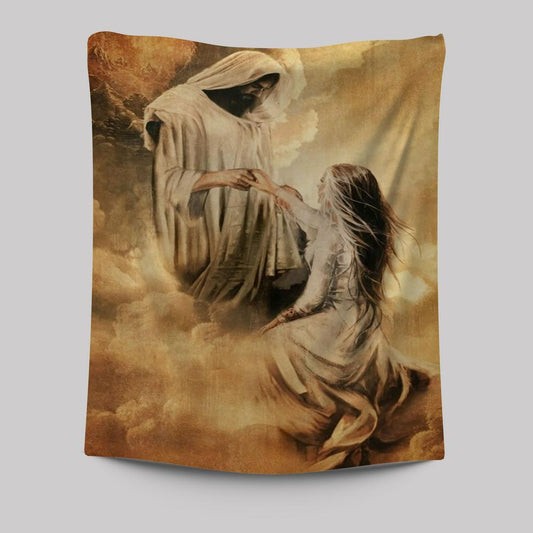 Jesus Painting, Jesus And Girl, Holding Hand Tapestry