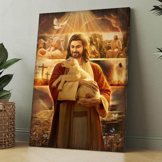 Jesus Painting, Lamb Of Jesus, Heaven Light, Jesus Life Canvas, Christmas Gift for Christian