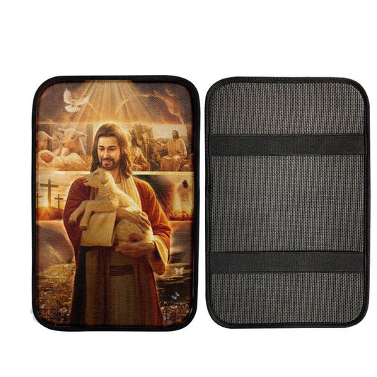 Jesus Painting, Lamb Of Jesus, Heaven Light, Jesus Life Car Center Console Cover, Car Armrest Pad, Christian Gift, Armrest Box Mat