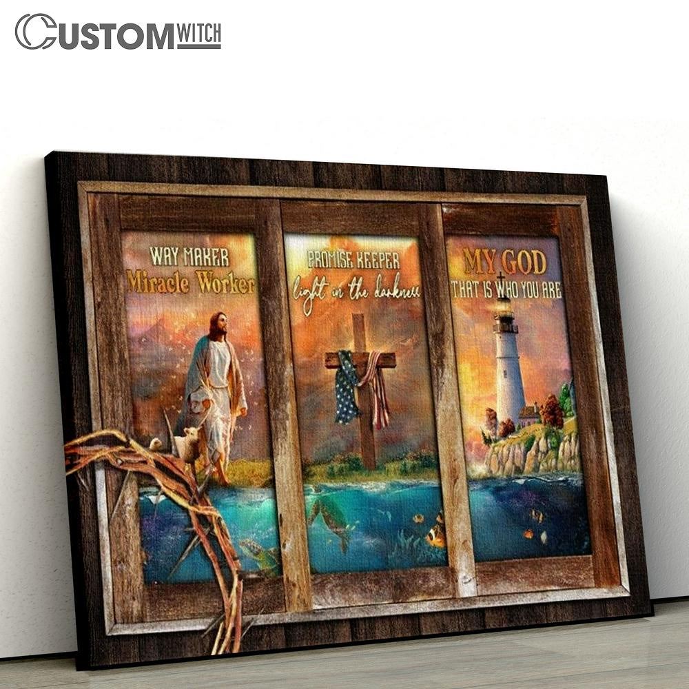 Jesus Painting, Lighthouse Drawing, Cross, Way Maker Canvas Poster