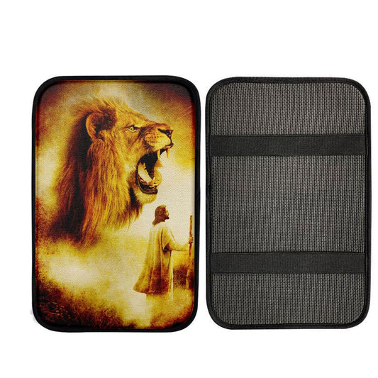 Jesus Painting Lion Car Center Console Cover, Christian Car Armrest Accessories