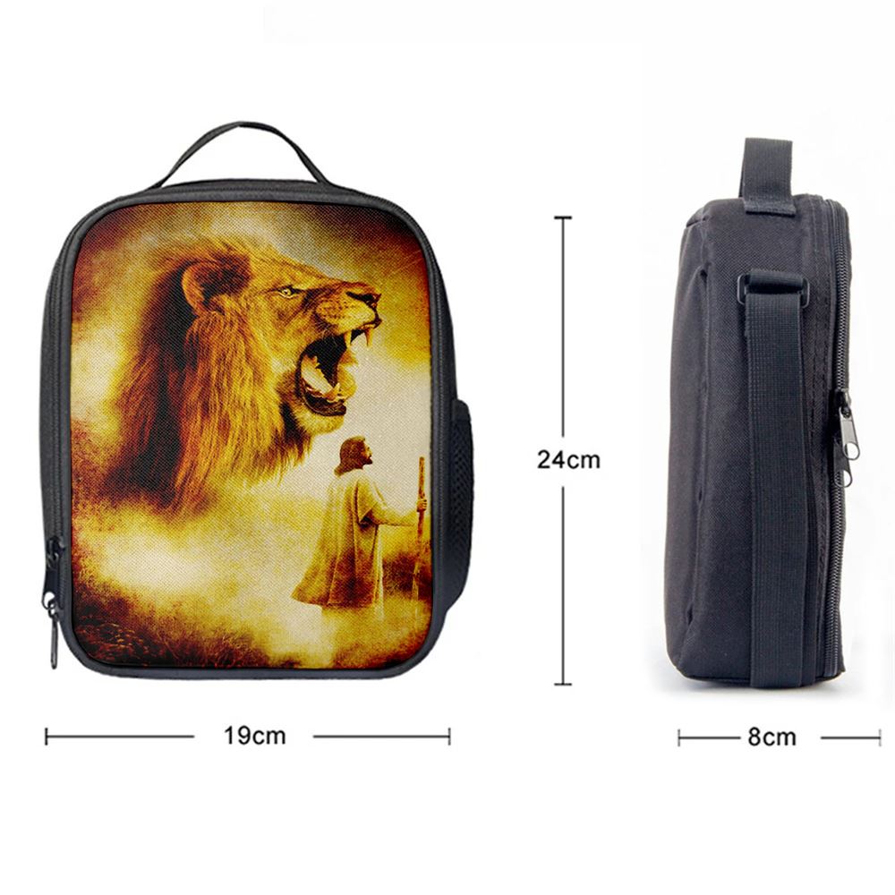 Jesus Painting Lion Lunch Bag, Christian Lunch Box For School, Picnic