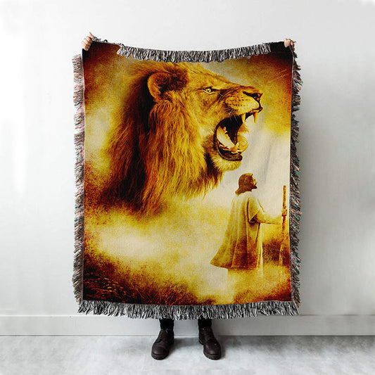 Jesus Painting Lion Woven Blanket Prints - Jesus Christ Woven Blanket Art - Christian Boho Blanket