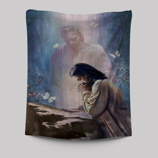 Jesus Painting Praying With God Tapestry