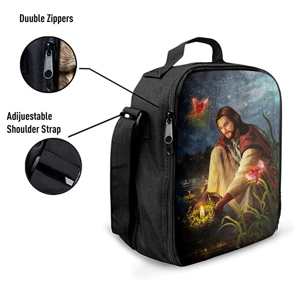 Jesus Painting Red Cardinal Advent Candles Lunch Bag, Christian Lunch Box For School, Picnic