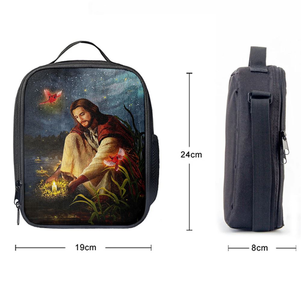 Jesus Painting Red Cardinal Advent Candles Lunch Bag, Christian Lunch Box For School, Picnic