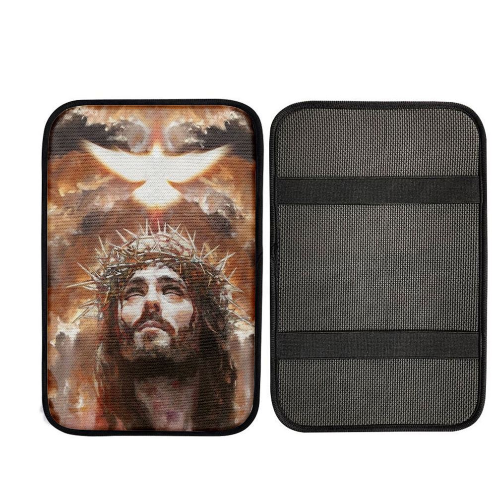 Jesus Painting, The Dove Of Peace, Heaven's Light, The Beautiful Sky Car Center Console Cover, Car Armrest Pad, Christian Gift