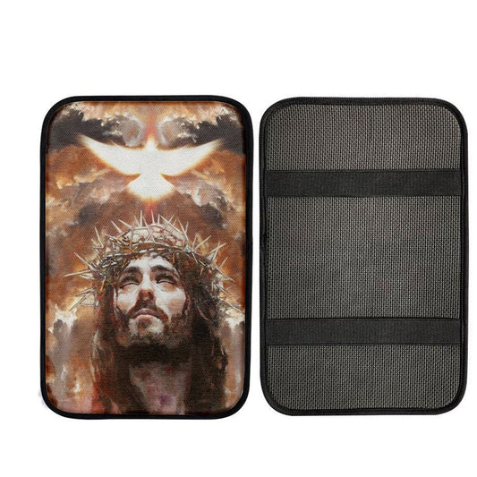 Jesus Painting, The Dove Of Peace, Heaven's Light, The Beautiful Sky Car Center Console Cover, Car Armrest Pad, Christian Gift
