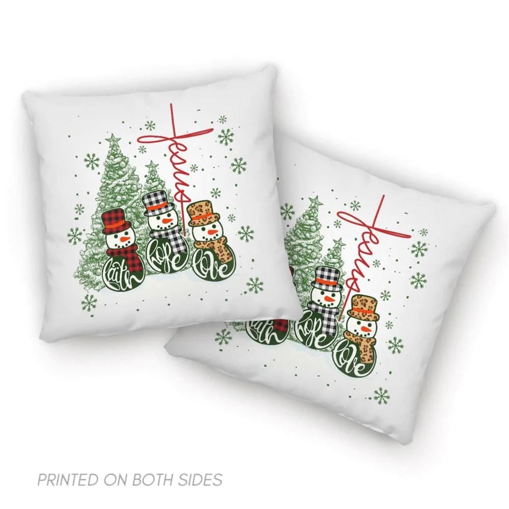 Jesus Pillow, Buffalo Plaid Snowman, Jesus cross, Christmas tree Pillow, Christmas Faith hope love Throw Pillow, Christmas Throw Pillow