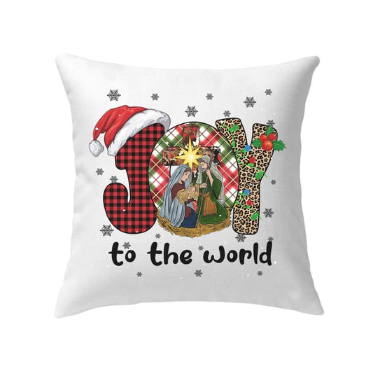 Jesus Pillow, Christian, Christmas, Buffalo plaid leopard Pillow, Joy to the world Pillow, Christmas Throw Pillow, Inspirational Gifts