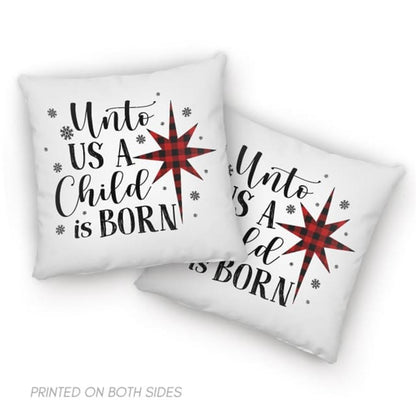Jesus Pillow, Christmas Pillow, Snowflake, Buffalo Plaid Pillow, Unto us a child is born pillow, Christmas Throw Pillow, Inspirational Gifts