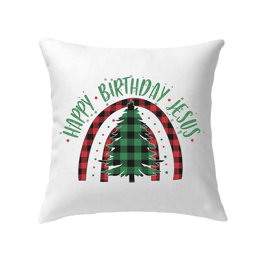 Jesus Pillow, Happy Birthday Jesus Christmas Tree Pillow, Christmas Throw Pillow, Inspirational Gifts