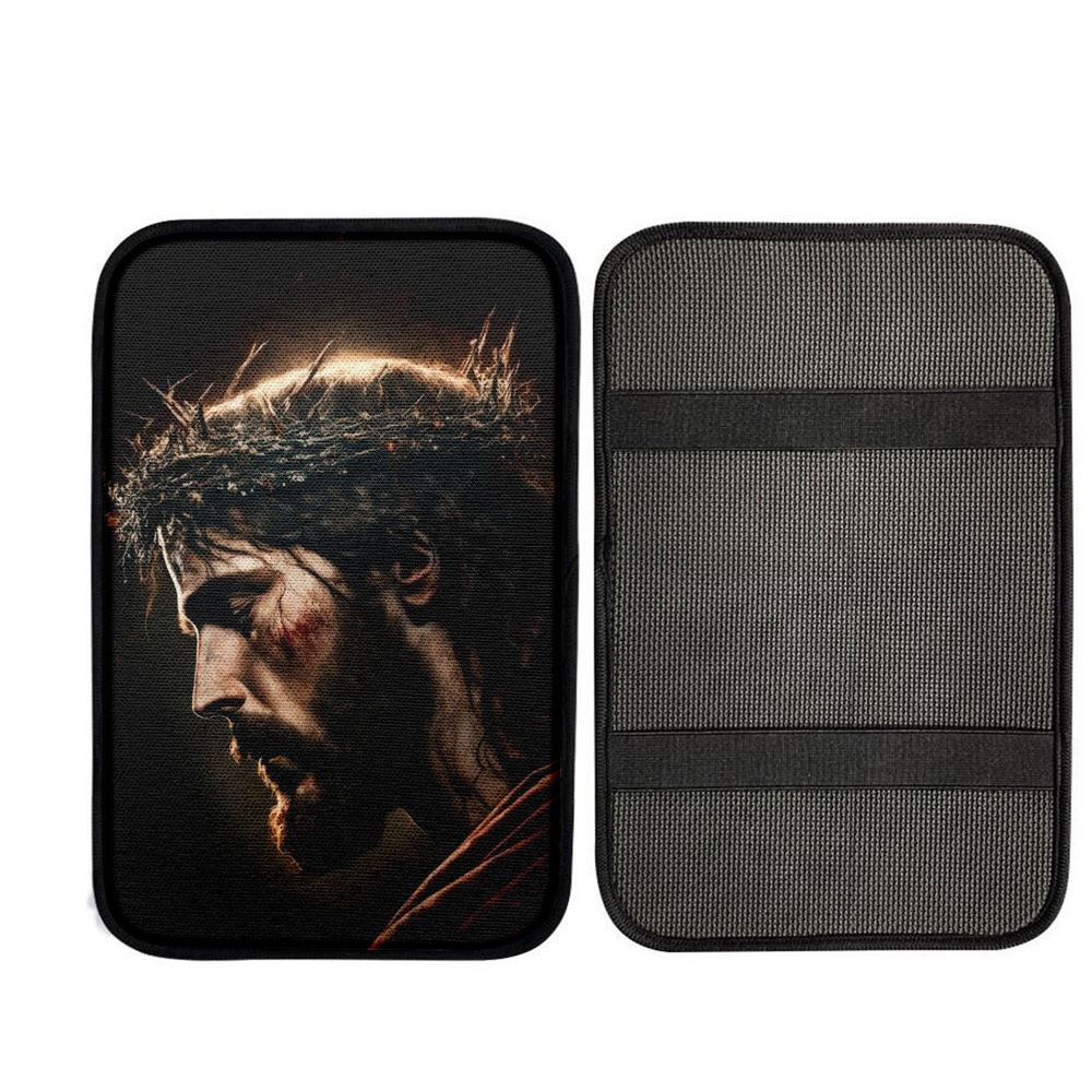 Jesus Portrait Car Center Console Cover 1, Christian Car Armrest Accessories
