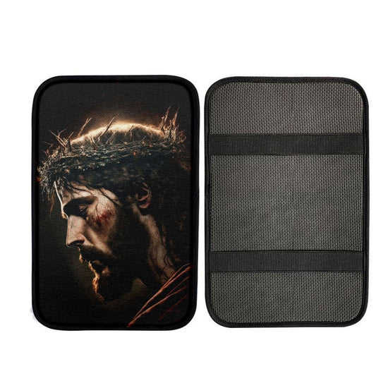 Jesus Portrait Car Center Console Cover 1, Christian Car Armrest Accessories