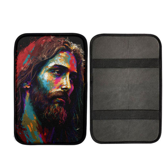 Jesus Portrait Car Center Console Cover 2, God Car Armrest Accessories