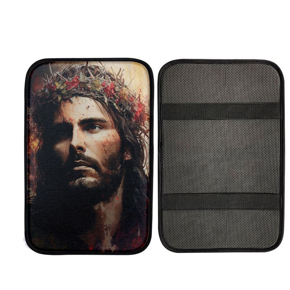 Jesus Portrait Car Center Console Cover 3, God Car Armrest Accessories