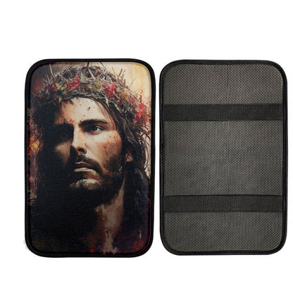 Jesus Portrait Car Center Console Cover 3, God Car Armrest Accessories