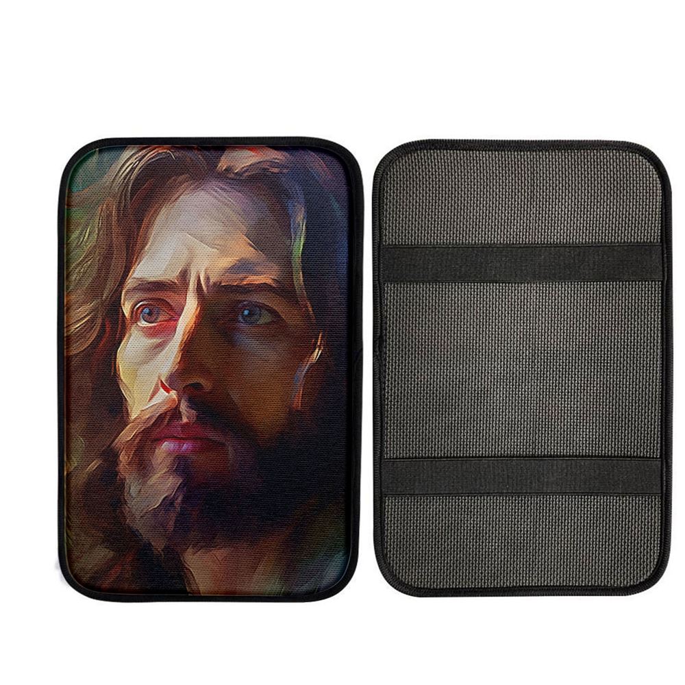Jesus Portrait Car Center Console Cover, Bible Car Armrest Pad, God Car Armrest Accessories