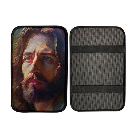 Jesus Portrait Car Center Console Cover, Bible Car Armrest Pad, God Car Armrest Accessories