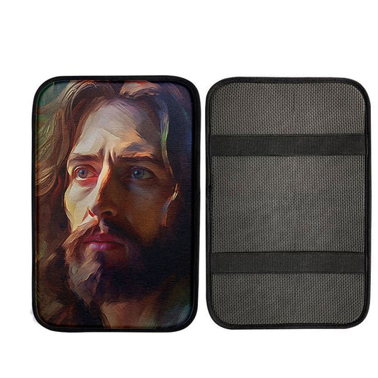 Jesus Portrait Car Center Console Cover, Bible Car Armrest Pad, God Car Armrest Accessories