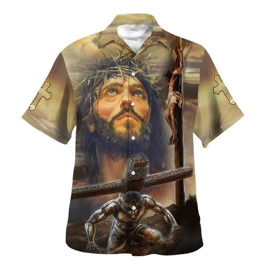 Jesus Portrait Crucifixion Of Jesus Hawaiian Shirt For Men, Christian Hawaiian Shirt, Gift For Christian