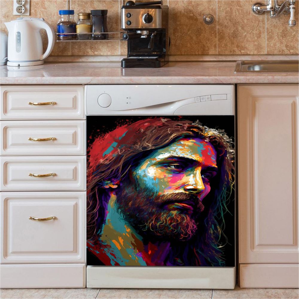Jesus Portrait Dishwasher Cover, Jesus Dishwasher Wrap, Christian Kitchen Decoration 1