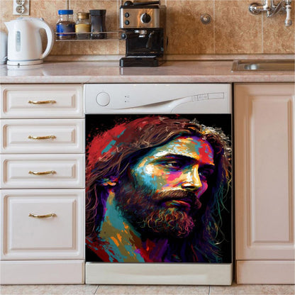 Jesus Portrait Dishwasher Cover, Jesus Dishwasher Wrap, Christian Kitchen Decoration 1
