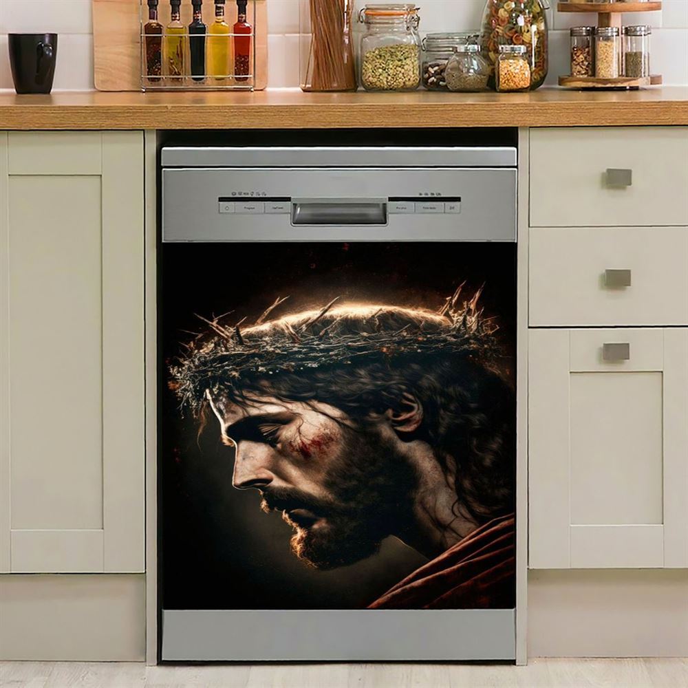 Jesus Portrait Dishwasher Cover, Jesus Dishwasher Wrap, Christian Kitchen Decoration