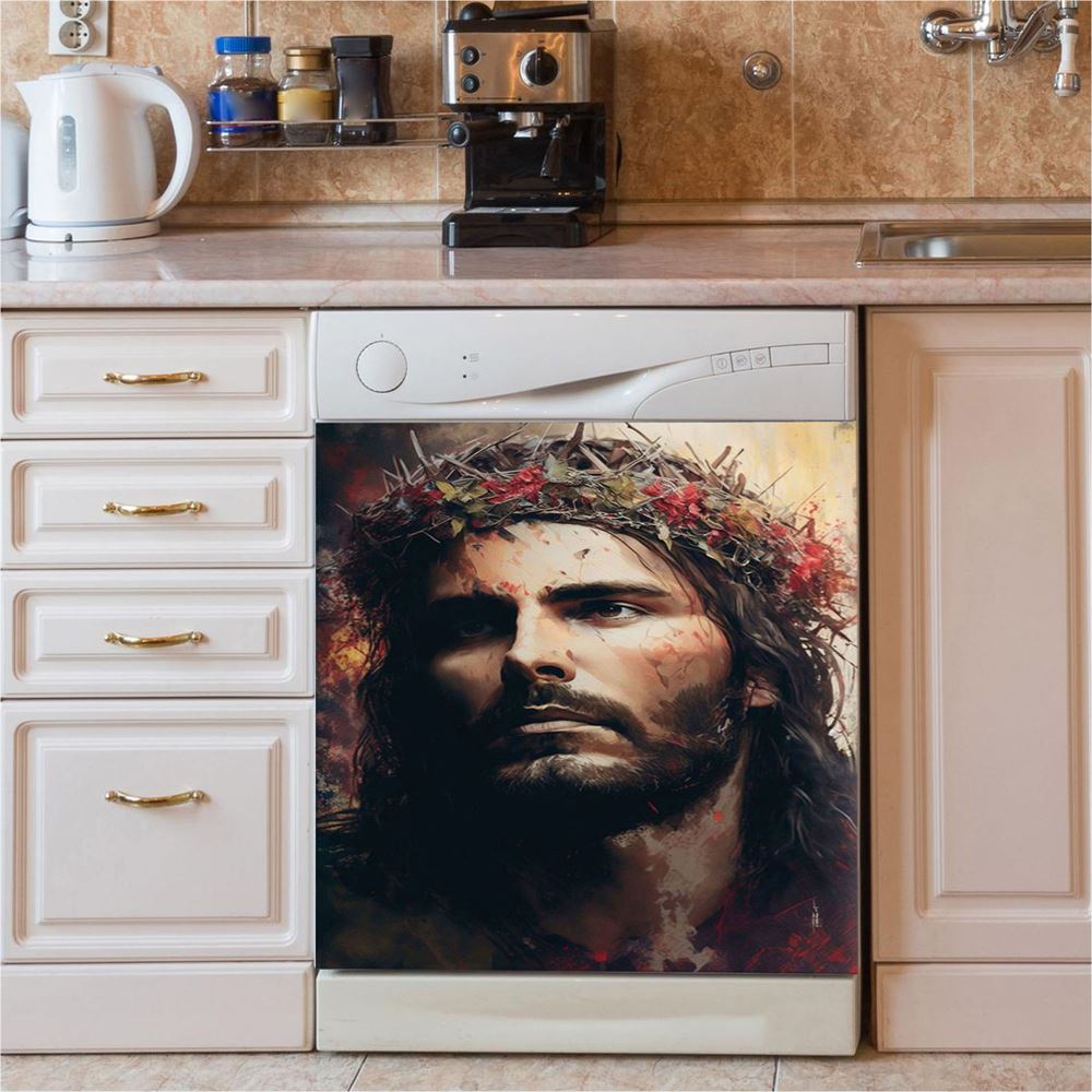 Jesus Portrait Dishwasher Cover, Jesus Dishwasher Wrap, Christian Kitchen Decoration 2
