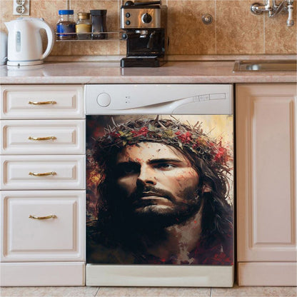 Jesus Portrait Dishwasher Cover, Jesus Dishwasher Wrap, Christian Kitchen Decoration 2