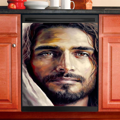 Jesus Portrait Dishwasher Cover, Jesus Dishwasher Wrap, Christian Kitchen Decoration 3