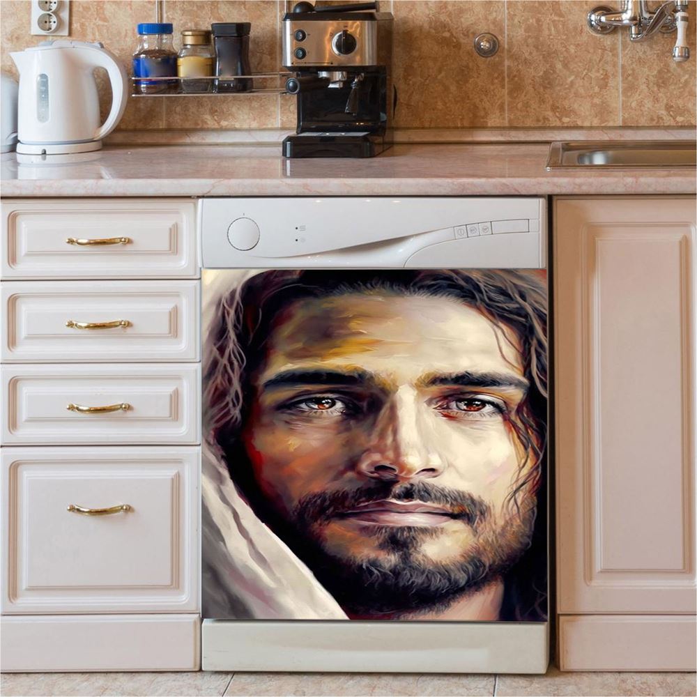 Jesus Portrait Dishwasher Cover, Jesus Dishwasher Wrap, Christian Kitchen Decoration 3